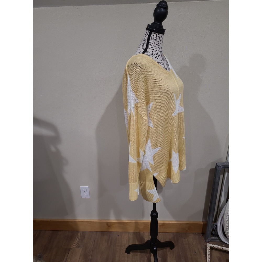 Rock & Roll Denim Women SZ M oversized V neck Star tunic Sweater Pale yellow - Picture 4 of 10